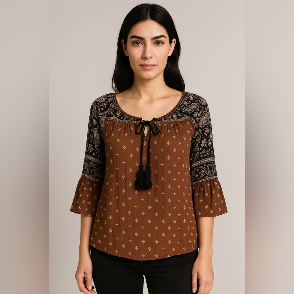 🌿 Angie Boho Peasant Tunic Blouse - Size S 🌿
